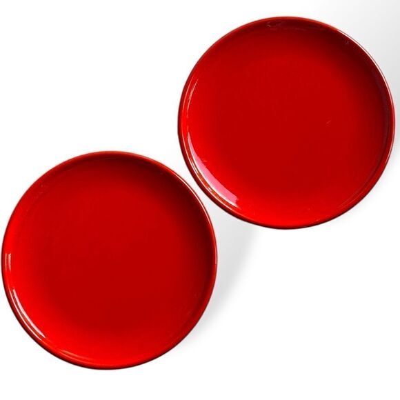Vintage Bright Red Speckled Glaze Stoneware  10” Dinner Plates - Picture 1 of 16